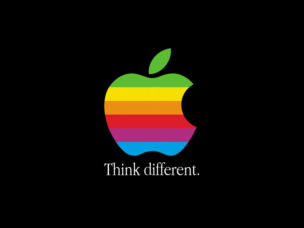 طراحی اولیه لوگو اپل که در دهه ۸۰ میلادی به صورت یک سیب برش خورده انجام شده است. امروزه لوگوی اپل به یکی از با ارزش ترین نمادهای تجاری دنیا تبدیل شده است.